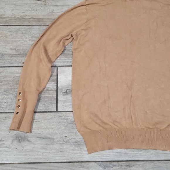 Zara Womens Med Camel Tan Turtleneck Pullover Sweater Gold Buttons - Picture 3 of 9